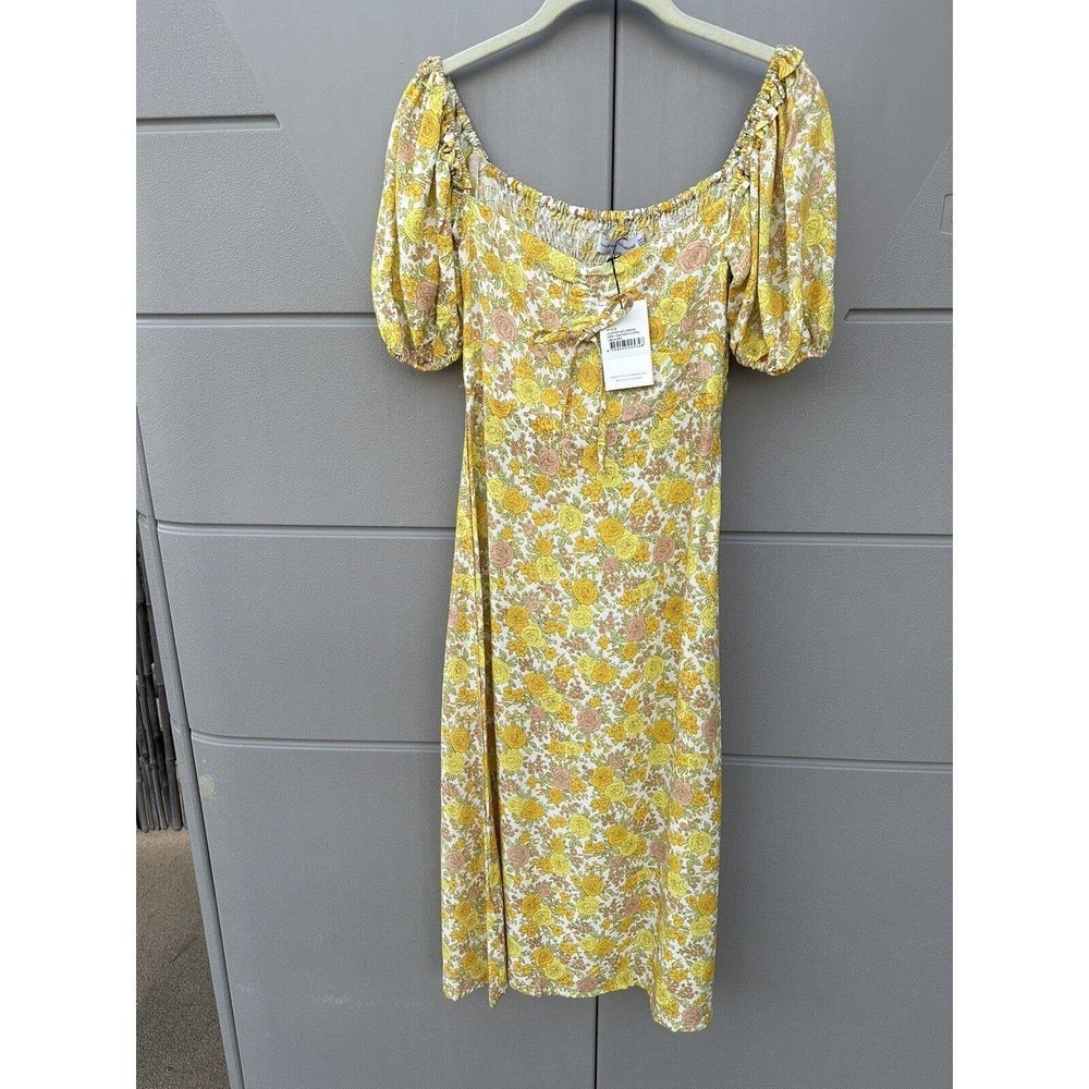 Faithful the brand Juniper midi dress grey garden floral sz 4 - Picture 2 of 13